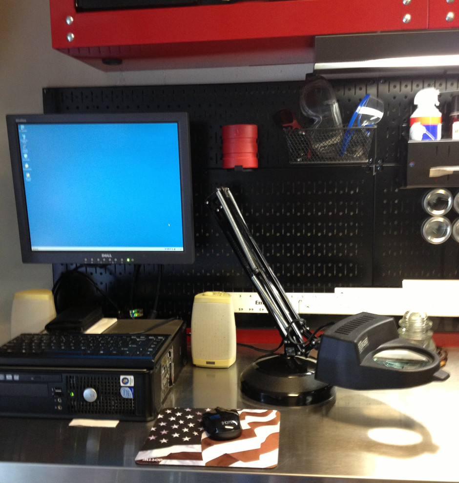 Wall Control Metal Pegboard with Computer Monitor Mounted Industrial Garage Atlanta by