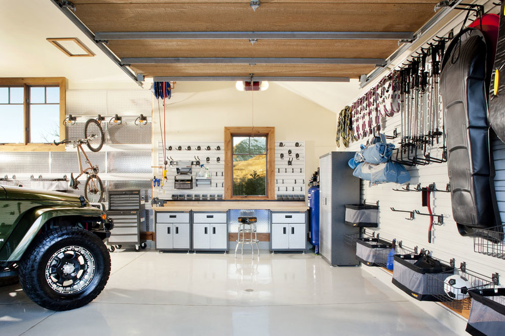 Inspiration for a large contemporary garage workshop in Denver.