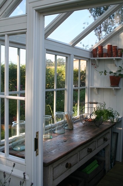 posh shed with greenhouse - traditional - garden shed and