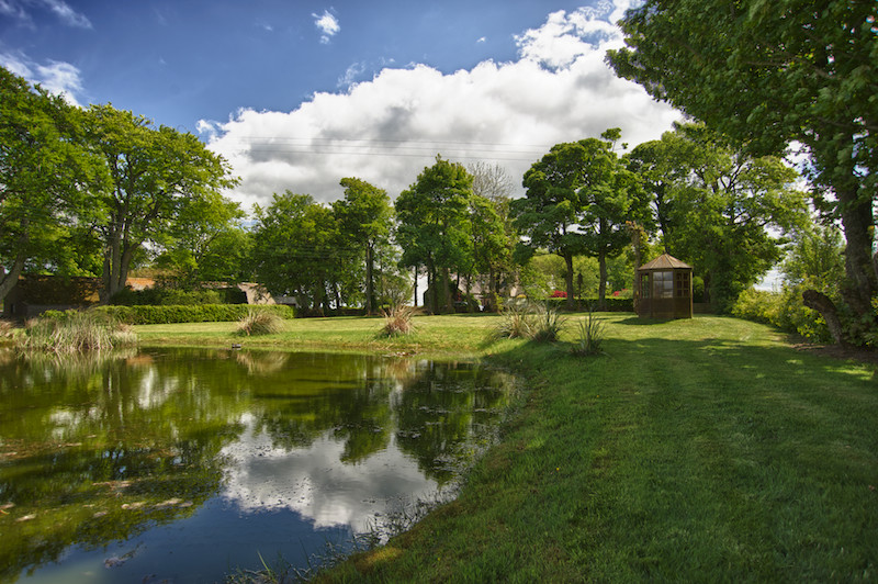 Foto de jardín tradicional, grande, en verano, en patio delantero, con jardín francés y exposición parcial al sol