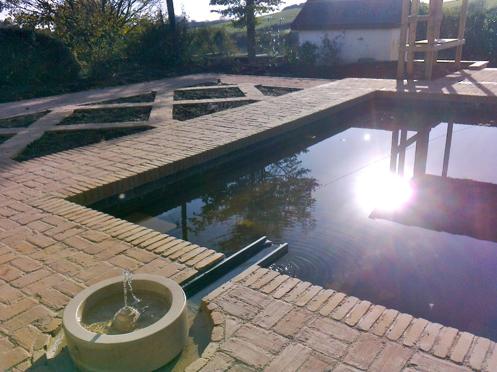 This is an example of a mediterranean raised pond in Devon.