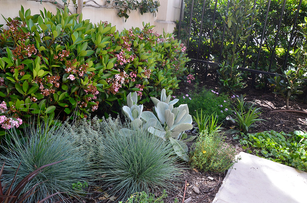 Design ideas for a mid-sized contemporary front yard stone landscaping in Melbourne for spring.