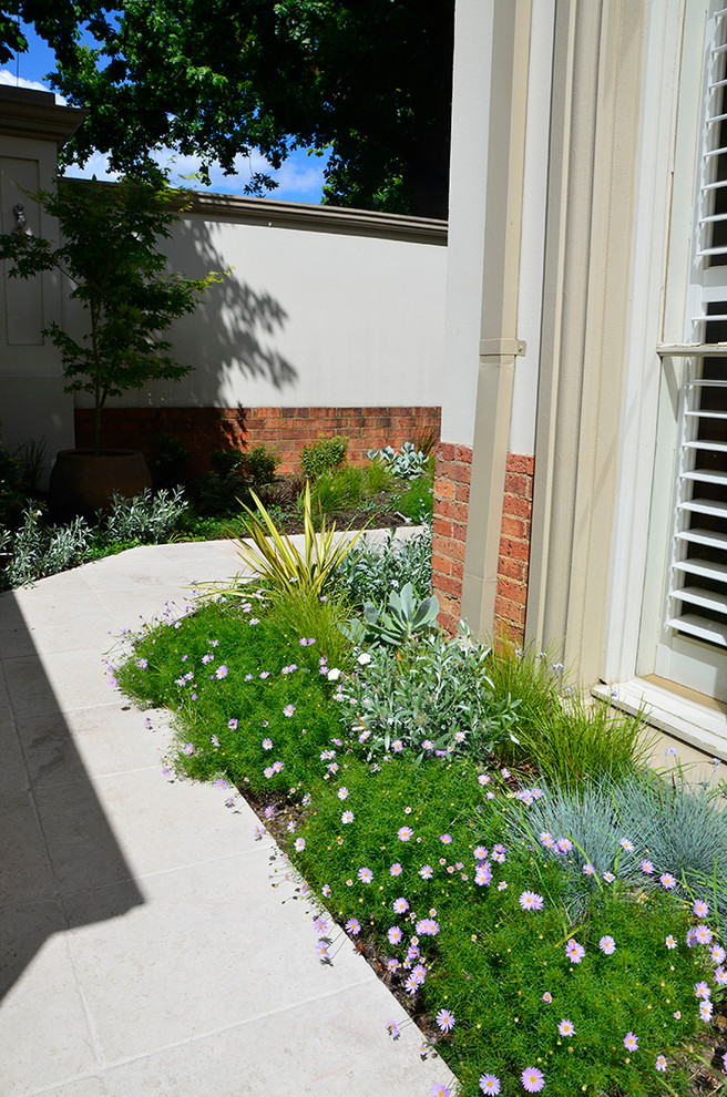 Esempio di un giardino minimal esposto in pieno sole di medie dimensioni e davanti casa in primavera con pavimentazioni in pietra naturale