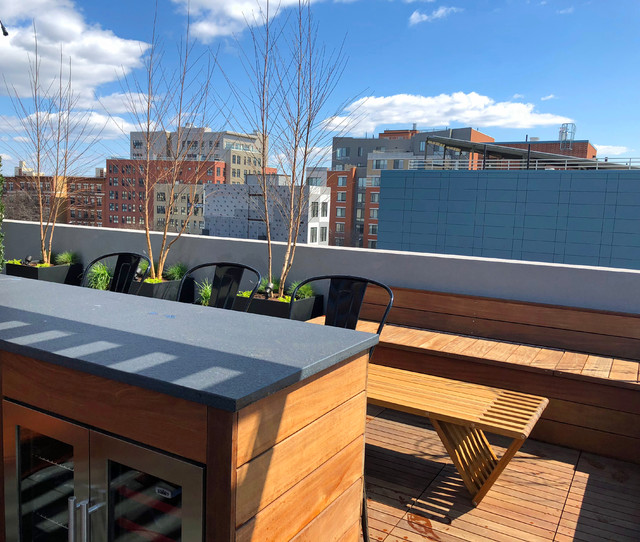BedStuy Rooftop Garden with Pergola and Custom Wood Features
