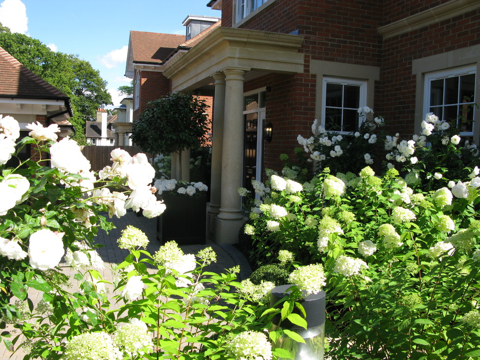 Источник вдохновения для домашнего уюта: большой участок и сад на переднем дворе в классическом стиле с подъездной дорогой