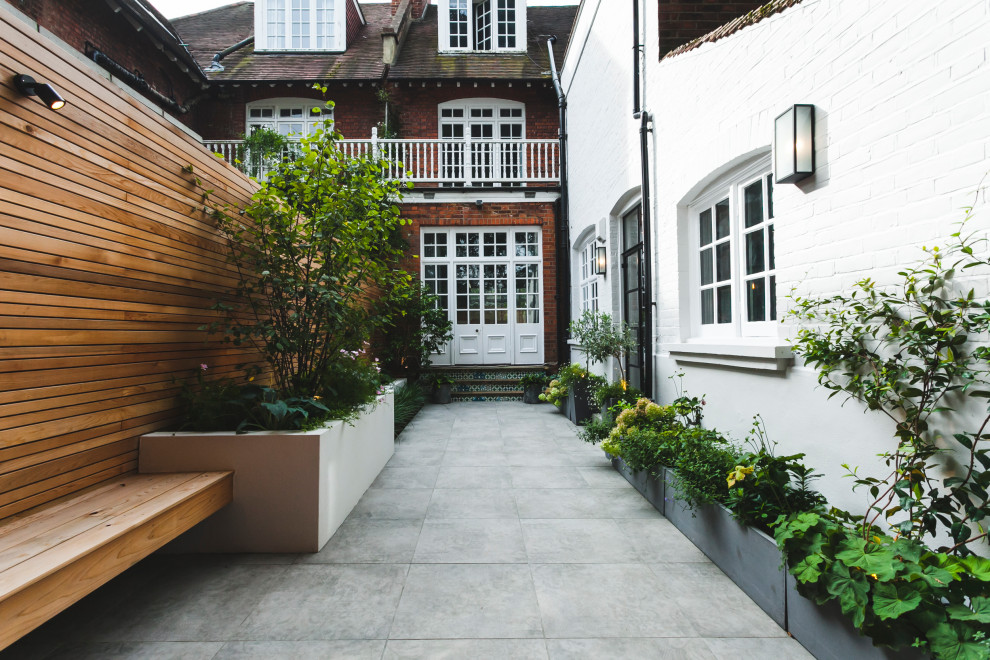 Geometrischer, Kleiner Moderner Garten im Innenhof mit Hochbeet in London