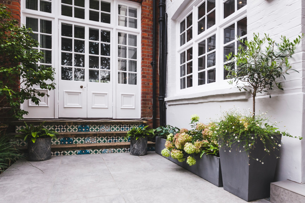 Geometrischer, Kleiner Moderner Garten im Innenhof mit Hochbeet in London