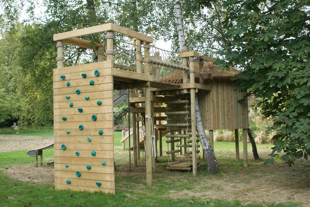 wooden tree house climbing frame