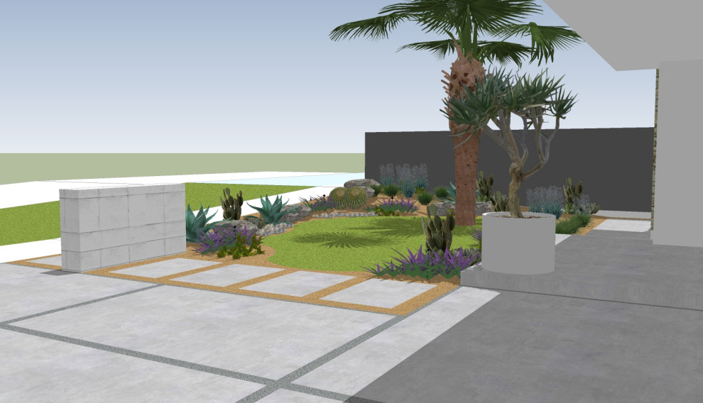 Свежая идея для дизайна: большой тенистый засухоустойчивый сад на крыше в стиле ретро с пустынными растениями и мощением тротуарной плиткой - отличное фото интерьера
