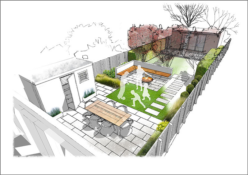 This is an example of a contemporary garden in Hertfordshire.