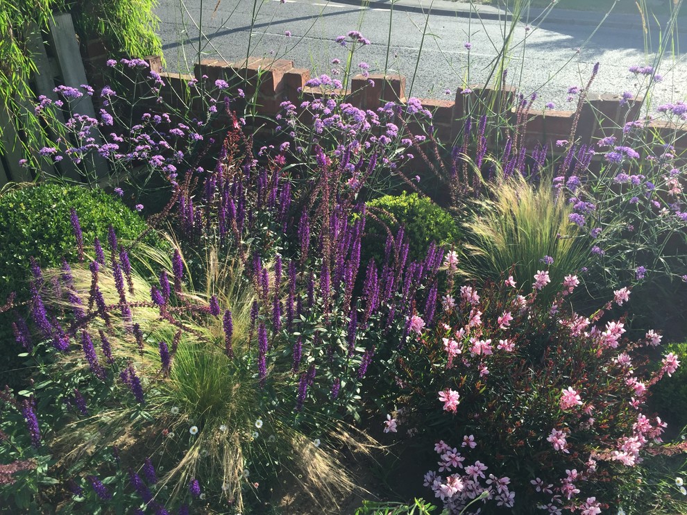 Design ideas for a medium sized mediterranean front driveway full sun garden for summer in Berkshire with gravel.