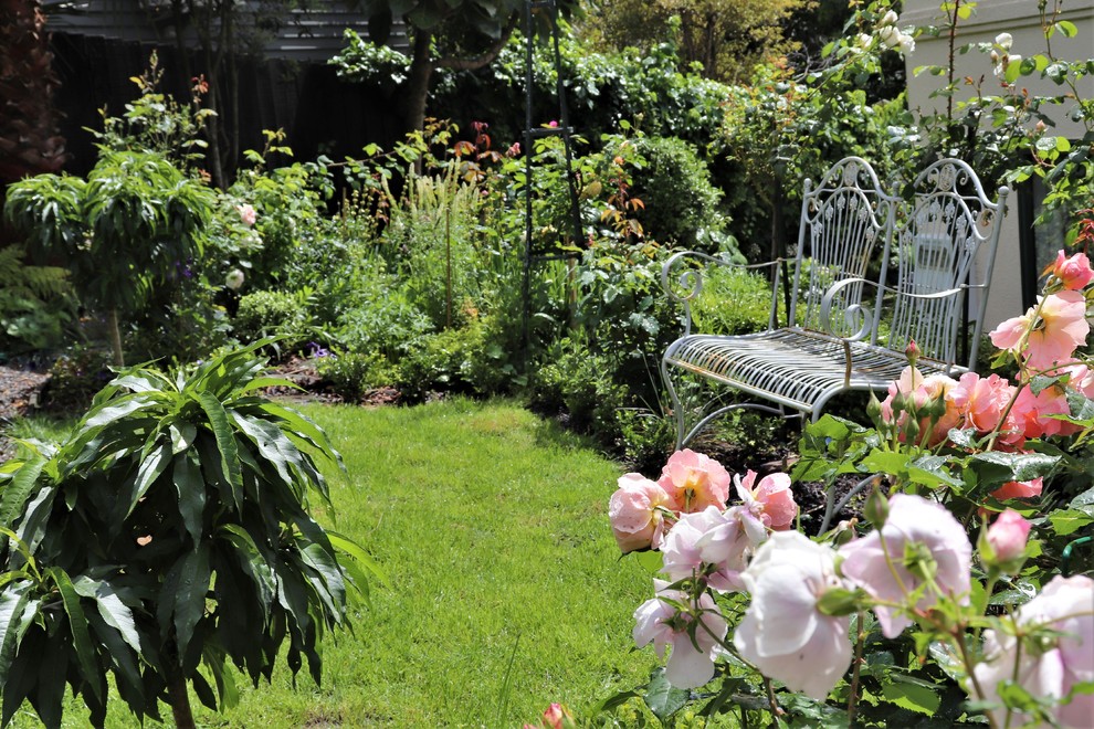 Exemple d'un petit jardin arrière craftsman l'été avec une exposition ensoleillée.