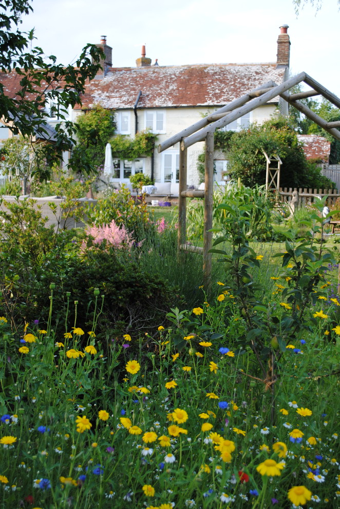 Large farmhouse back full sun garden for summer in Devon.