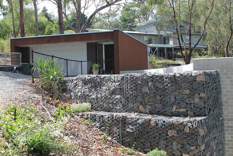 Curved Gabion Retaining Wall Crafers Modern Landscape Adelaide