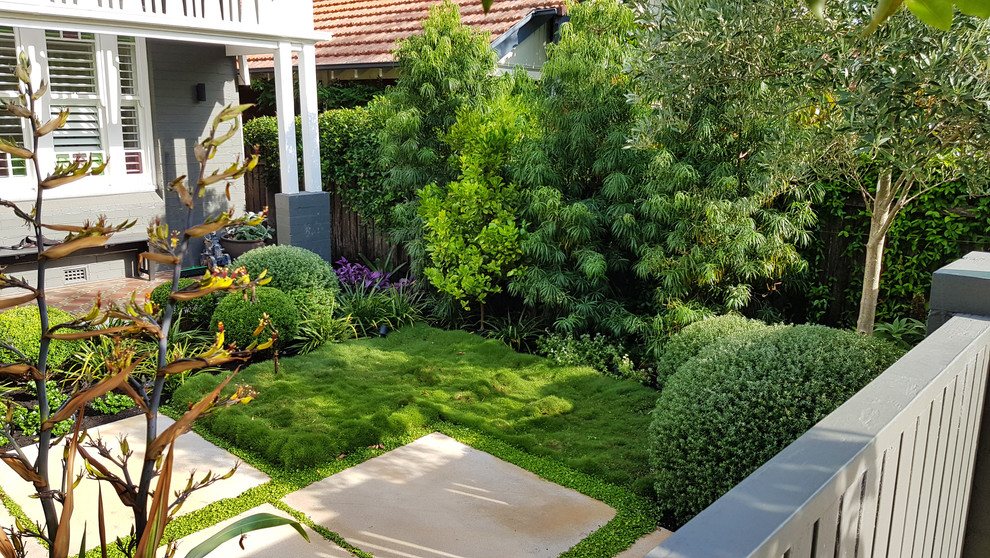 Ispirazione per un giardino design esposto a mezz'ombra di medie dimensioni e davanti casa in estate