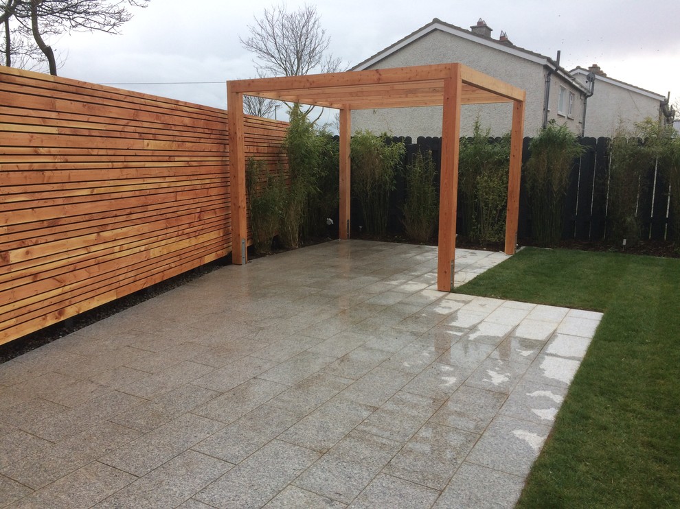 Photo of a medium sized contemporary back full sun garden for summer in Dublin with natural stone paving.