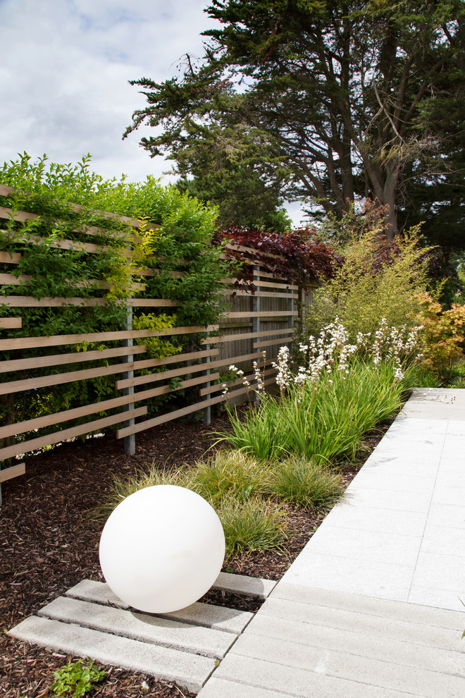 Geometrischer Moderner Garten im Innenhof im Sommer mit direkter Sonneneinstrahlung und Natursteinplatten in Dublin