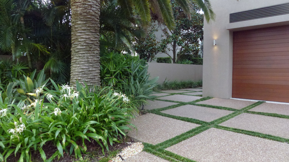 This is an example of a mid-sized contemporary front yard concrete paver landscaping in Gold Coast - Tweed.