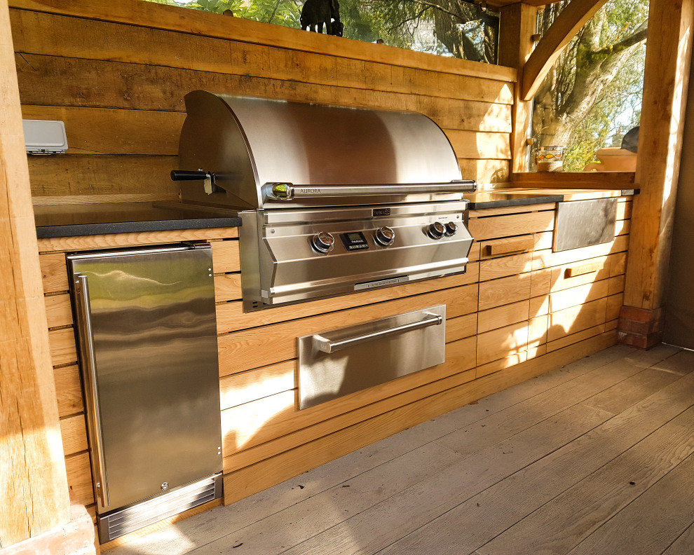 Heswall, Wirral, Oak Outdoor Kitchen Modern Landscape Cheshire