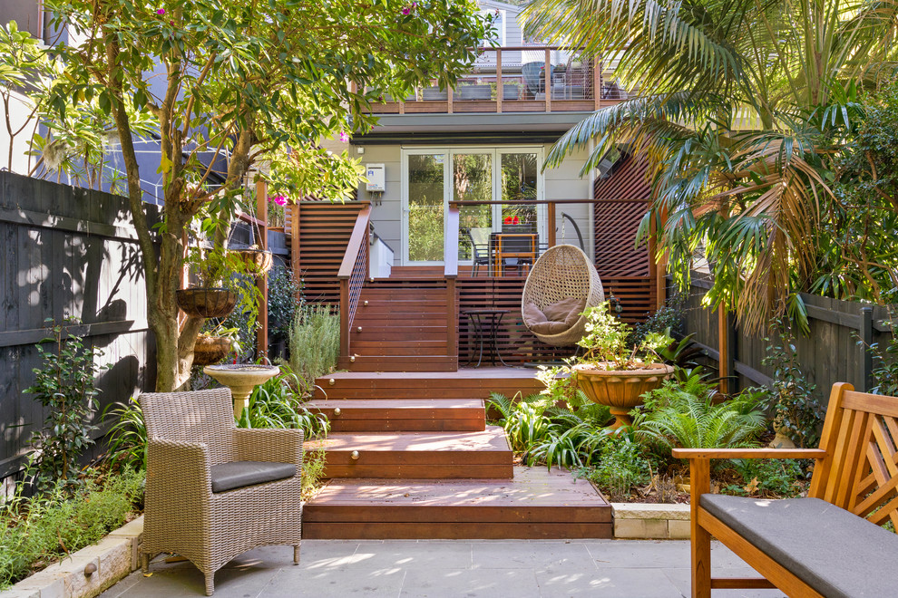 Inspiration for a backyard landscaping in Sydney with decking.