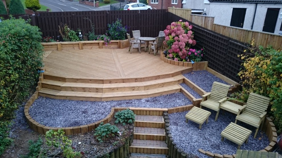 Photo of a modern full sun backyard formal garden in Other with decking for summer.