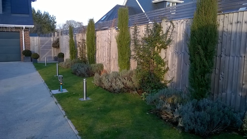 Großer Moderner Garten hinter dem Haus in Sussex