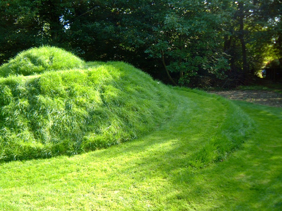 Large Meadow Style Garden with Pond and Grass Spiral Mound - Landscape