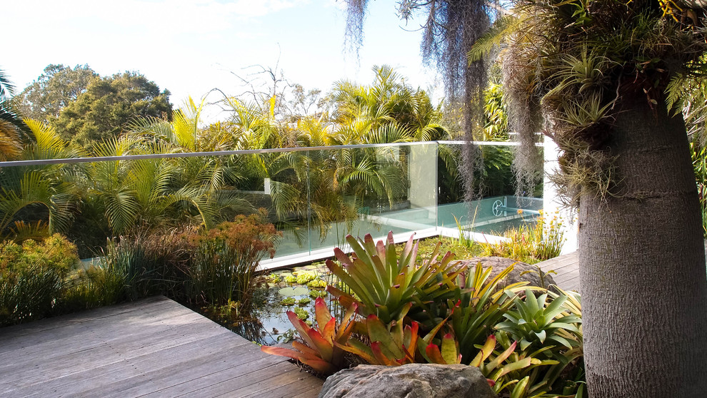This is an example of a contemporary backyard water fountain landscape in Sydney.