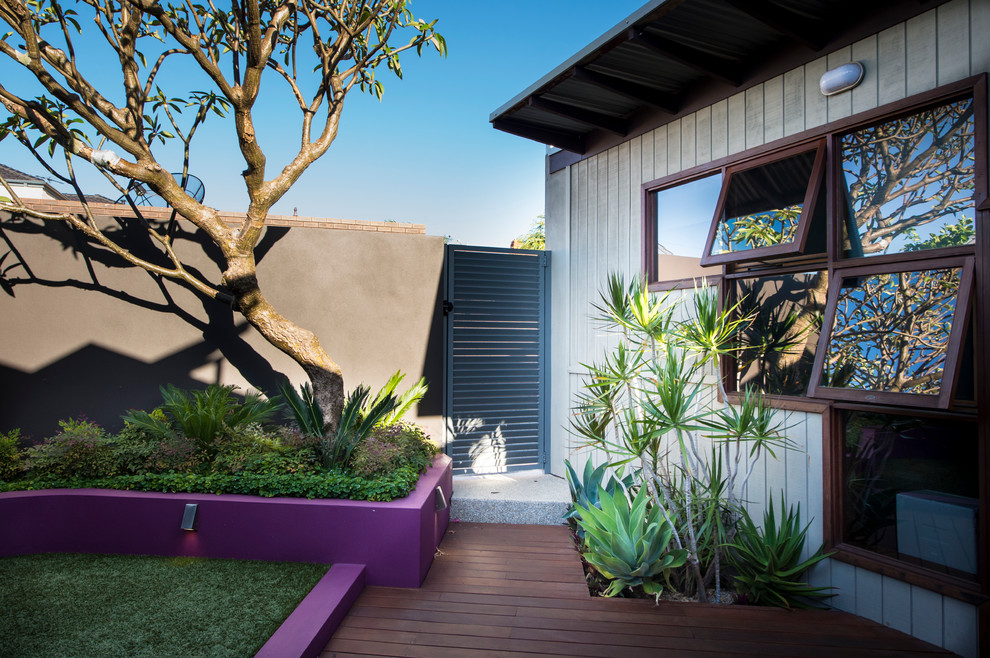 Idées déco pour un petit jardin sur cour contemporain avec une terrasse en bois.