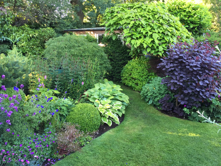 Photo of a medium sized traditional back partial sun garden in Cheshire with mulch.