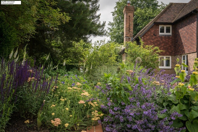 Immagine di un giardino formale country di medie dimensioni e dietro casa con un ingresso o sentiero e pavimentazioni in pietra naturale