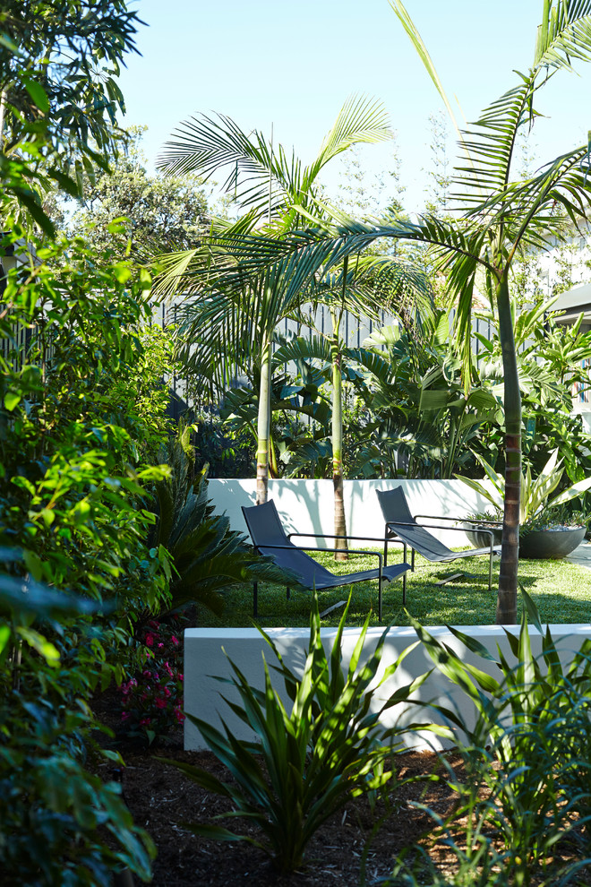 Mittelgroßer Retro Garten hinter dem Haus mit Natursteinplatten in Sydney