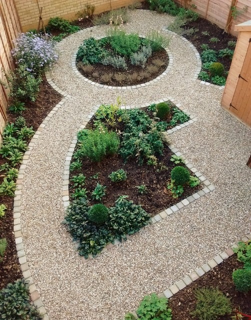 North facing new build garden Mediterraneo Giardino Essex di