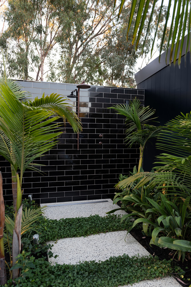 Стильный дизайн: солнечный, летний засухоустойчивый сад среднего размера на заднем дворе в современном стиле с хорошей освещенностью - последний тренд