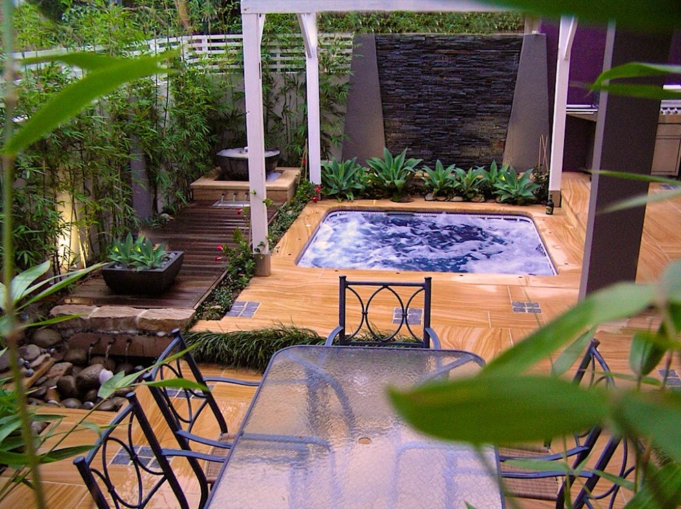 Medium sized world-inspired courtyard partial sun garden for spring in Sydney with concrete paving.