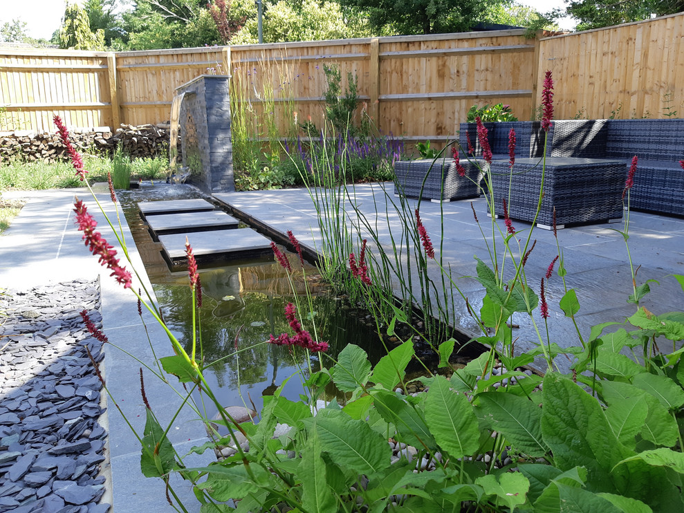 На фото: участок и сад среднего размера на заднем дворе в современном стиле с
