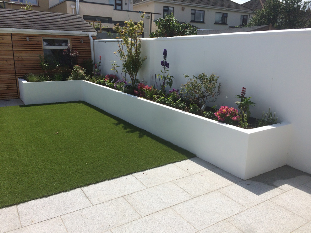 This is an example of a small contemporary full sun backyard landscaping in Dublin.