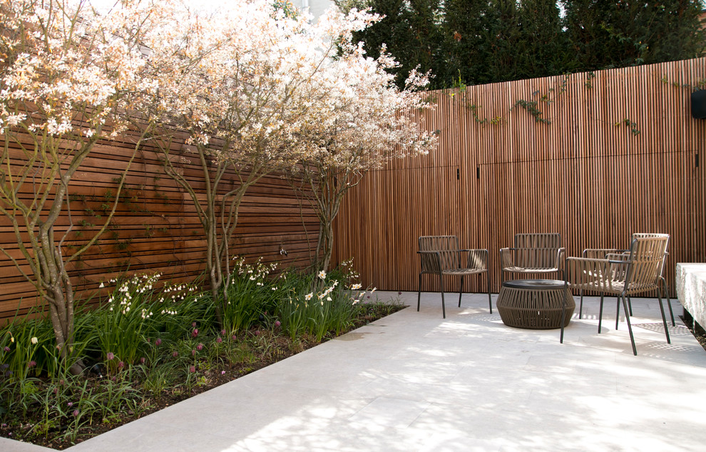 Photo of a mid-sized contemporary full sun backyard stone landscaping in Other.