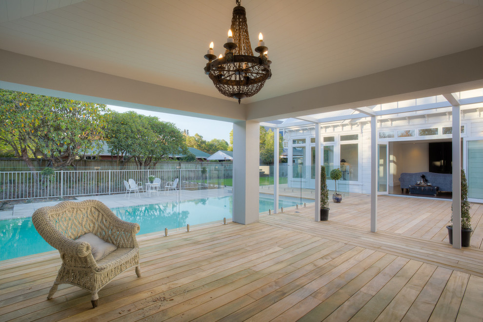 Design ideas for a contemporary backyard landscaping in Christchurch with decking.