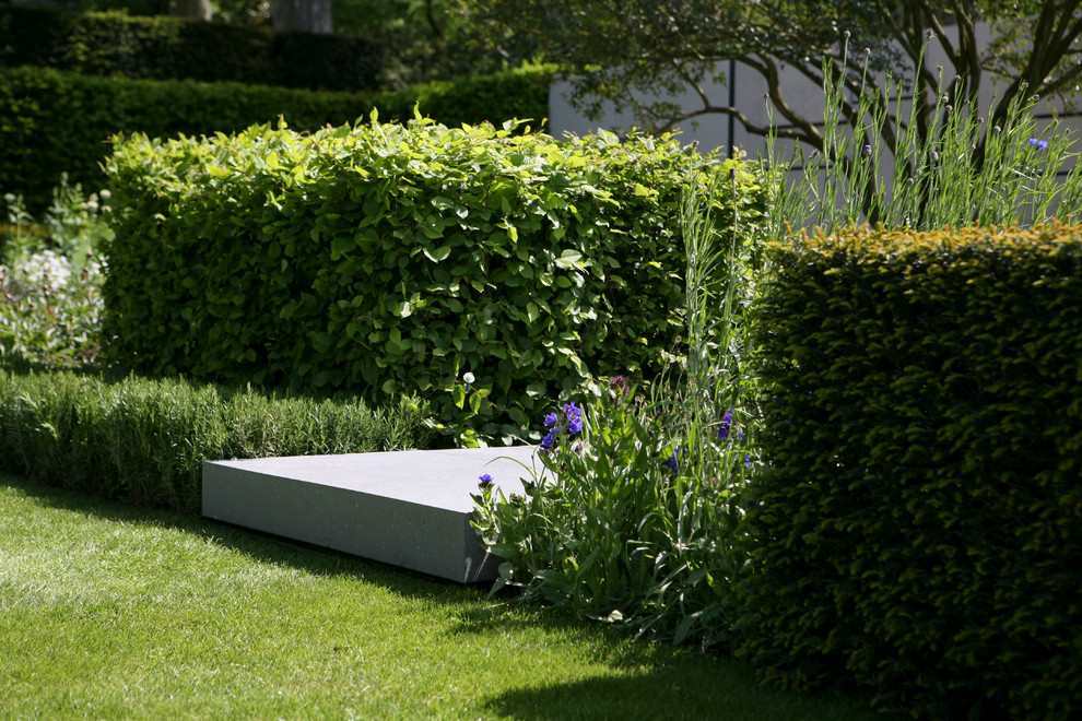 Inspiration for a modern garden in London with natural stone paving.