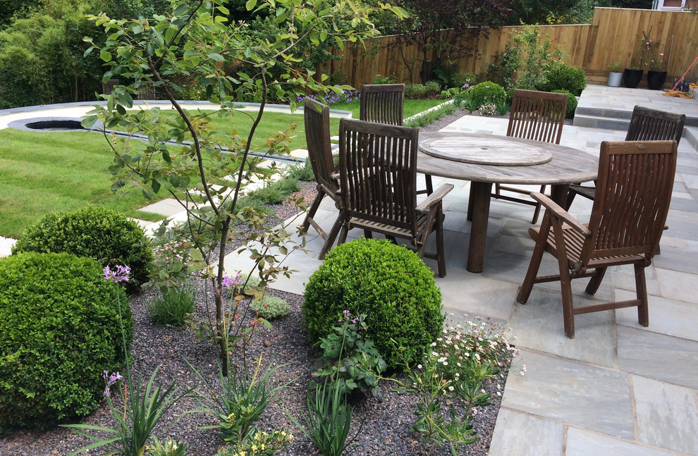 Idee per un giardino formale minimal esposto in pieno sole di medie dimensioni e dietro casa in estate con pavimentazioni in pietra naturale