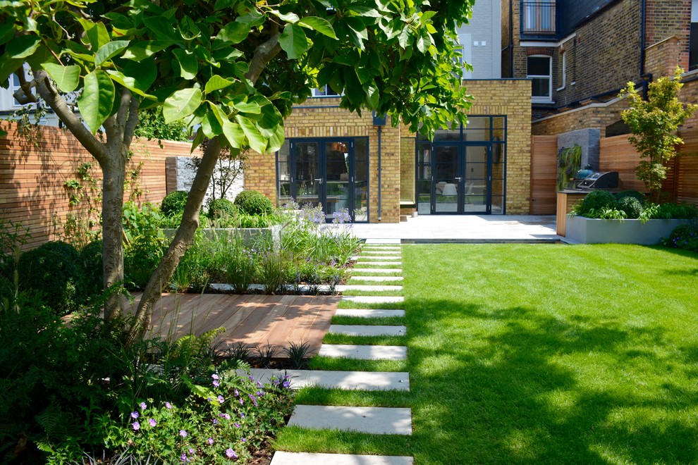 Esempio di un laghetto da giardino minimal esposto in pieno sole di medie dimensioni e dietro casa in estate con pavimentazioni in pietra naturale