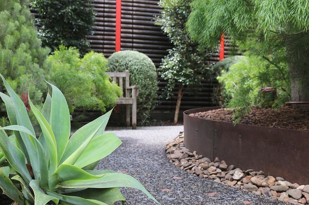 Design ideas for a large modern back xeriscape full sun garden for summer in Melbourne.