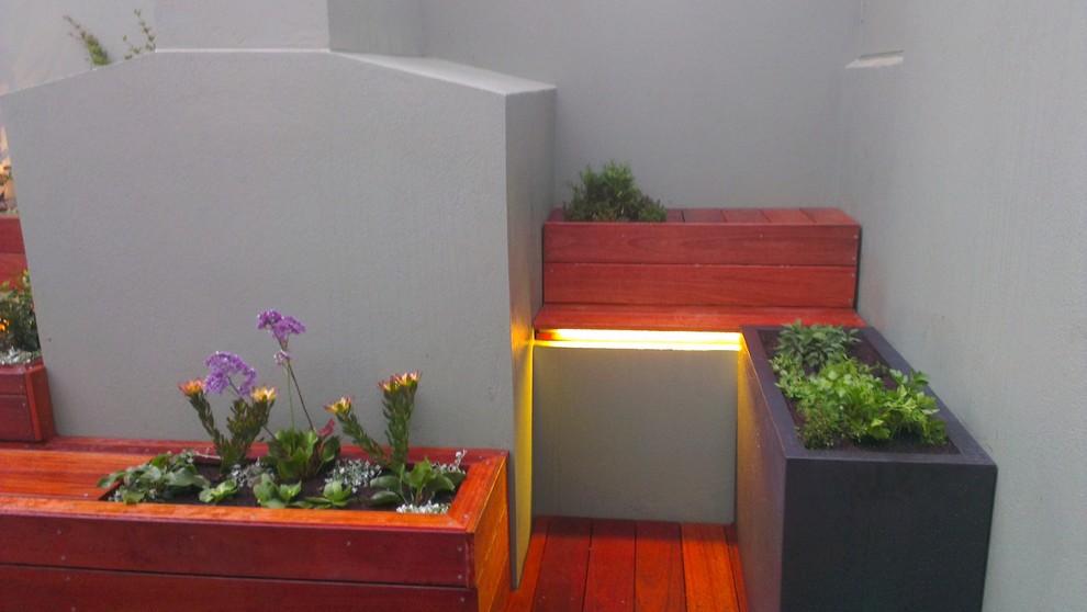 Ispirazione per un piccolo giardino minimal esposto a mezz'ombra sul tetto con un giardino in vaso e pedane