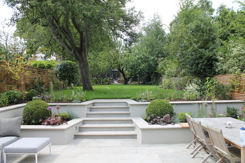 Imagen de jardín clásico renovado de tamaño medio en patio trasero con exposición total al sol