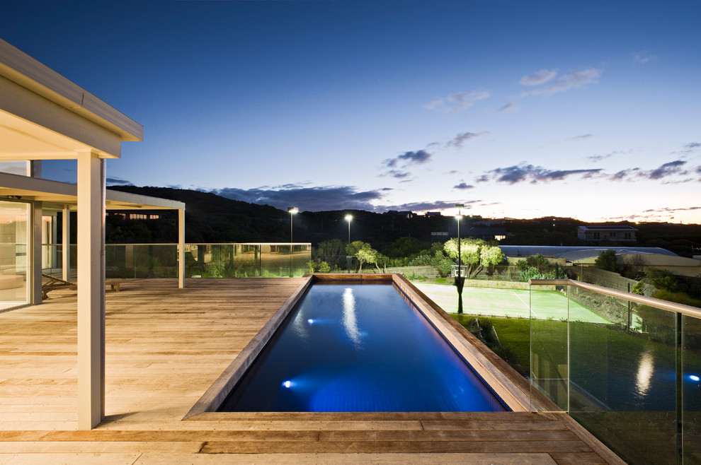 Design ideas for a contemporary rectangular swimming pool in Melbourne.