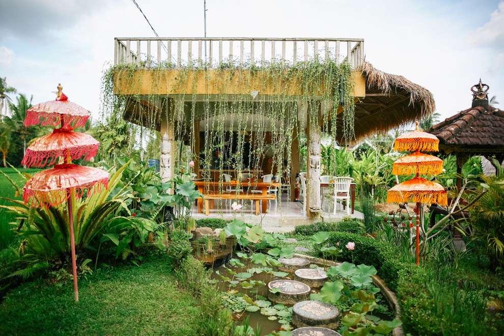 シンガポールにあるトロピカルスタイルのおしゃれな庭 (池) の写真