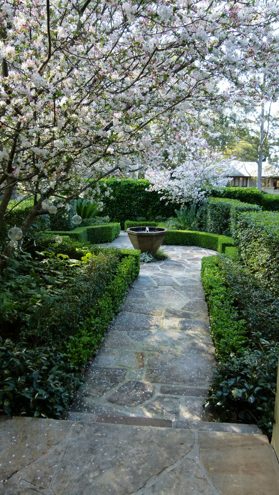 Design ideas for a mid-sized traditional shade front yard stone garden path in Sydney for spring.