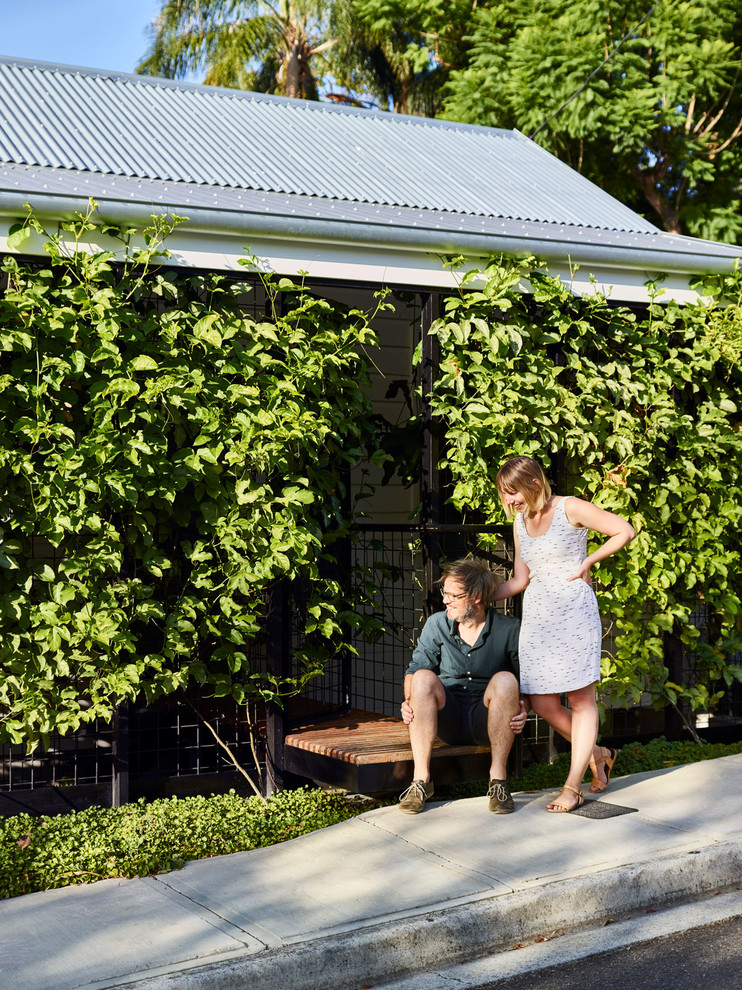 Idee per un giardino xeriscape minimalista esposto a mezz'ombra davanti casa in estate con un ingresso o sentiero e pedane