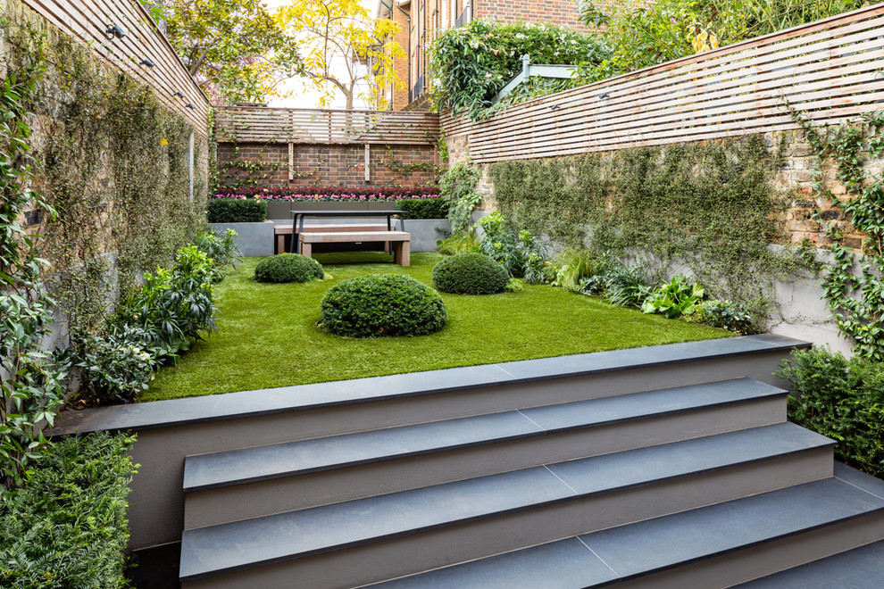 Design ideas for a small contemporary back formal partial sun garden in London.